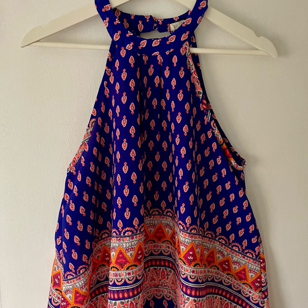 Peach Royal Boho Halter Tank Top Flowy Summer Blouse Size S